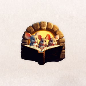 Mouse Family Reading a Book in Mouse Hole Decal, 3d Mouse Sticker, Realistic Mouse Hole Wall Decal, Baseboard Mouse Hole Decal