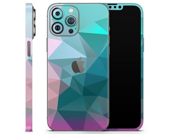 Peau de protection à géométrie pastel pour Apple iPhone 15 14 13 12 11 Pro Max Plus Mini tous les modèles - Autocollant en vinyle imprimé