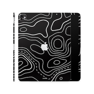 Funda protectora de cuerpo entero con diseño de mapa topográfico negro para iPad de Apple, funda de vinilo estampada para iPad Air Pro Mini