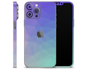 Peau de polygones dégradés pour Apple iPhone 15 14 13 12 11 Pro Max Plus (tous les modèles), emballage en vinyle imprimé, autocollant de décalcomanie de couverture, violet pastel