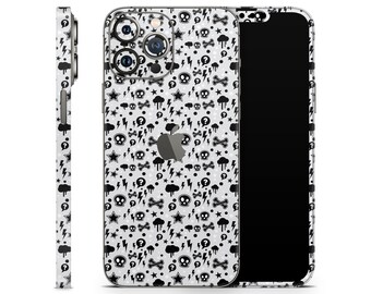 Cute Skulls Protective Skin for Apple iPhone 15 14 13 12 11 Pro Max Plus (All Models), Printed Vinyl Cover, Skull Bombing Wrap Decal Sticker