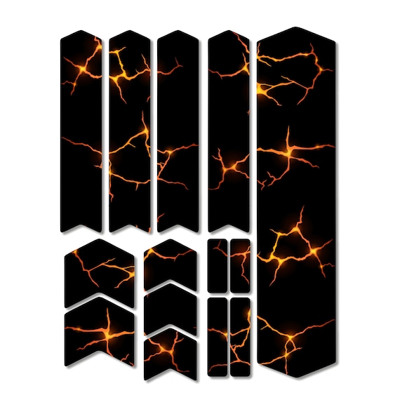 Orange Lightnings Bicycle Frame Fork Protector Decals, Mtb Protection Guard Scratch Proof Stickers Kit, Printed Vinyl Film Decal, 14 pcs set