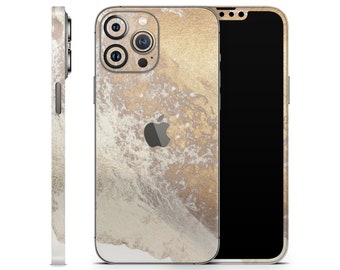 Gold MARBLE Protective Skin for Apple iPhone 15 14 13 12 11 Pro Max Plus (All Models), Printed Vinyl Cover, Decorative Wrap Decal Sticker