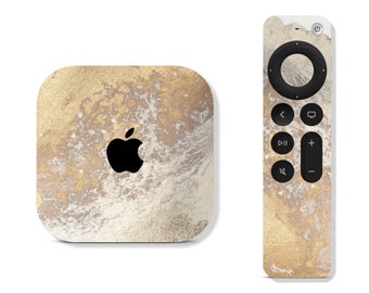 Golden Marble Skin for Apple TV Device & Remote 2nd 3rd 4th 5th Gen 2 3 4 4K 5, Printed Vinyl Wrap Cover Decals, Apple Tv Accessories