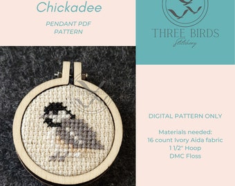 Black Capped Chickadee Cross Stitch Pendant PDF Pattern