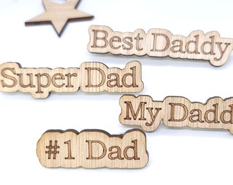 Dad Pin Badge, Engraved Wood, Father's Day Gift