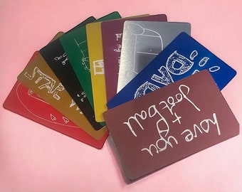 Personalized Engraved Metal Wallet Card, Kids Drawing Keepsake