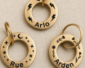 Personalized Solid Brass Pet ID Tag, Round Washer Style, Deep Engraved