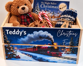 Personalised Christmas Eve Wooden Crate – Christmas Train Design