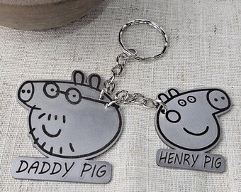 Personalized Daddy Pig Keychain, Stainless Steel Father's Day Gift