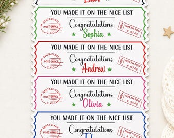 Personalised Christmas Nice List Printed Wooden Ticket: Christmas Eve Box Filler