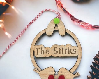 Personalized Wooden Christmas Ornament – Family Robin Tree Bauble