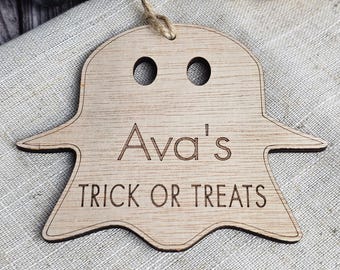 Personalized Wooden Ghost Name Tag, Halloween Boo Basket Decoration