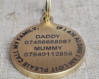Engraved Solid Brass Pet ID Tag, Heavy-Duty Round Dog Tag
