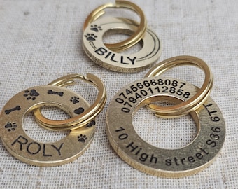Round Solid Brass Dog Tag, Deep Engraved, Custom Pet ID Tag, Dog Tag,Cat Tag, Puppy ID Tag, Personalised Pet Tag,