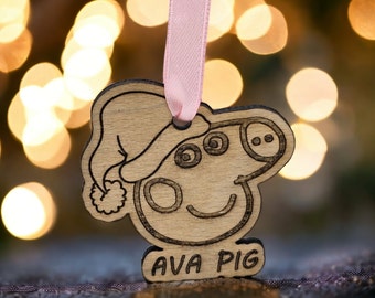 Personalized Baby Pig Christmas Ornament - Laser Cut Wood