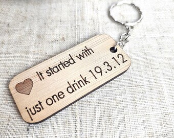 Personalized Birch Plywood Keyring | Engraved Date, Anniversary Gift