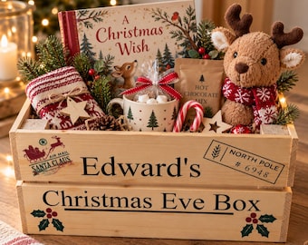 Personalised Wooden Christmas Eve Box, Kids Christmas Crate, Personalised Christmas Box, Santa Gift Crate,