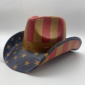 Men&#39;s & Women&#39;s Straw Western Hat with American Flag Design