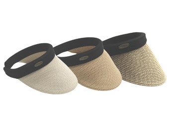 Women's Wide Brim Straw Snap-on Sun Visor Beach Cap