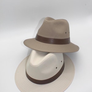 Classic Canvas Faux Leather-Trim Safari Hat