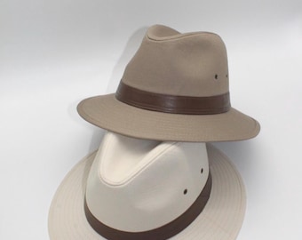 Classic Canvas Faux Leather-Trim Safari Hat