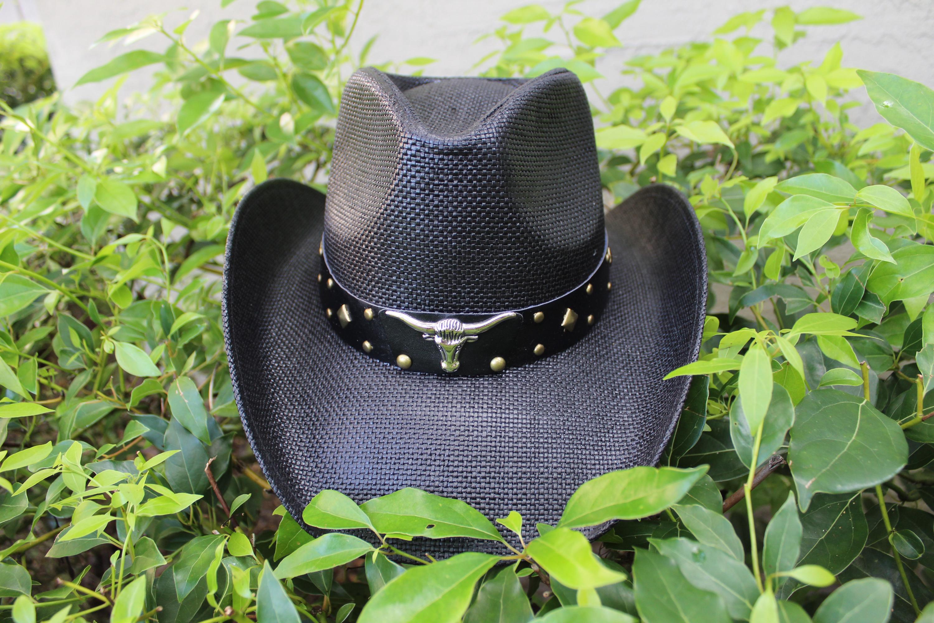 Western Cowboy Straw Hat With Longhorn: Faux Leather Band - Etsy