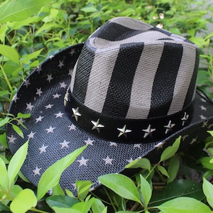 Vintage USA American Flag Western Cowboy Straw Hat for Men or Women