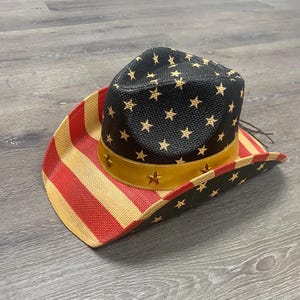 Straw Western Hat American Flag Design, Woven Toyo Straw