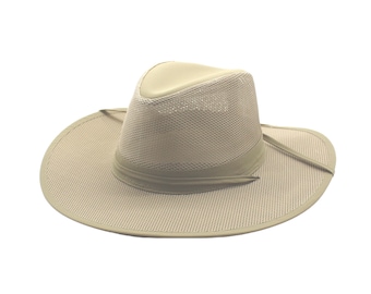 Men's Mesh Crown Safari Hat With Chin Cord Wide Brim