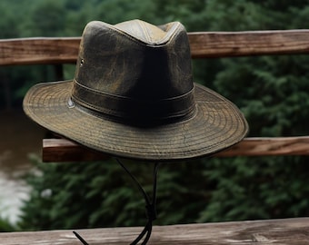 Rugged Cotton Outdoor Fedora Hat - Distressed Water-Resistant Sun Hat for Hiking Camping Safari
