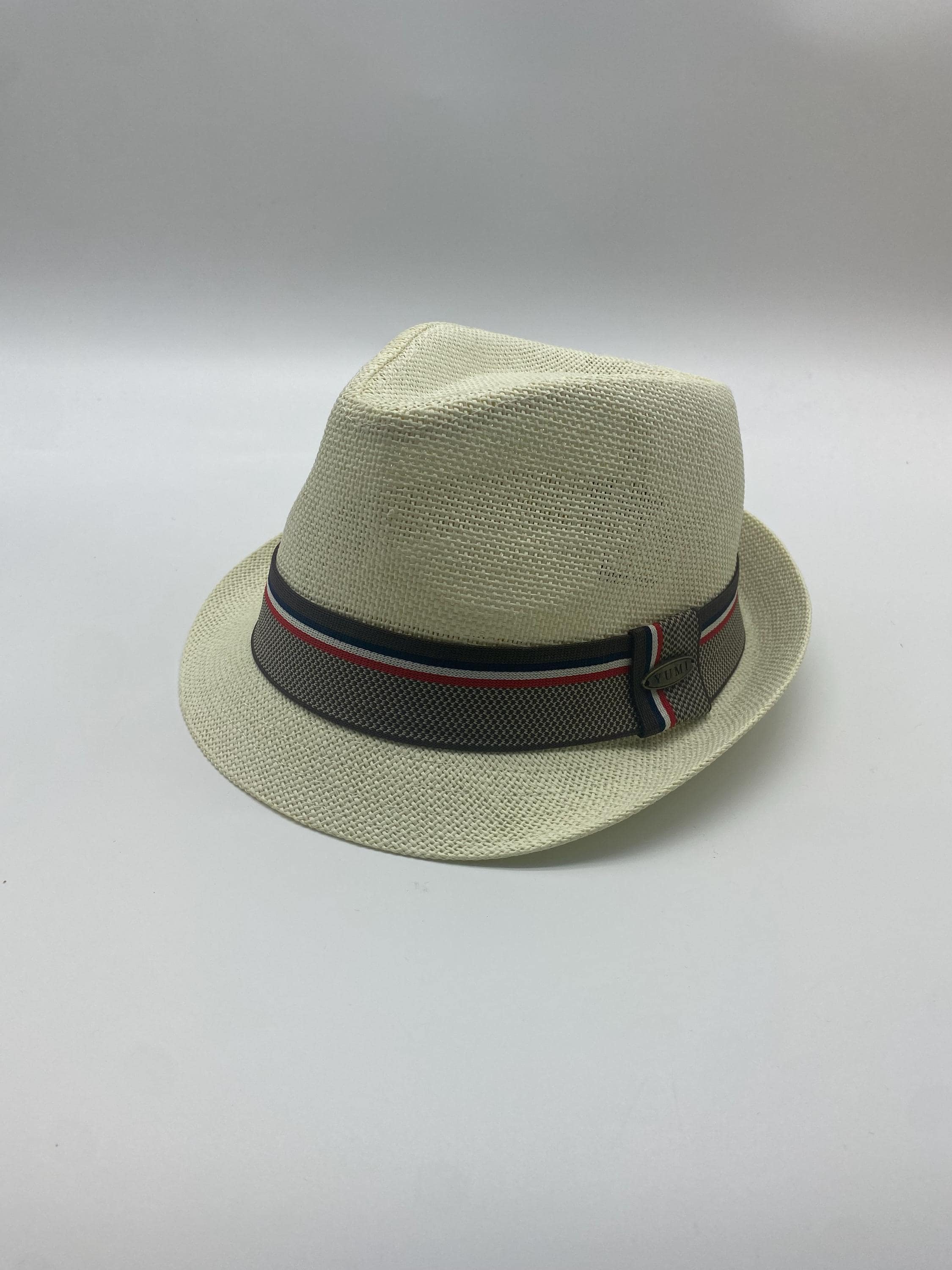 Short Brim Straw Fedora Hats with Striped Band For Men & Women
