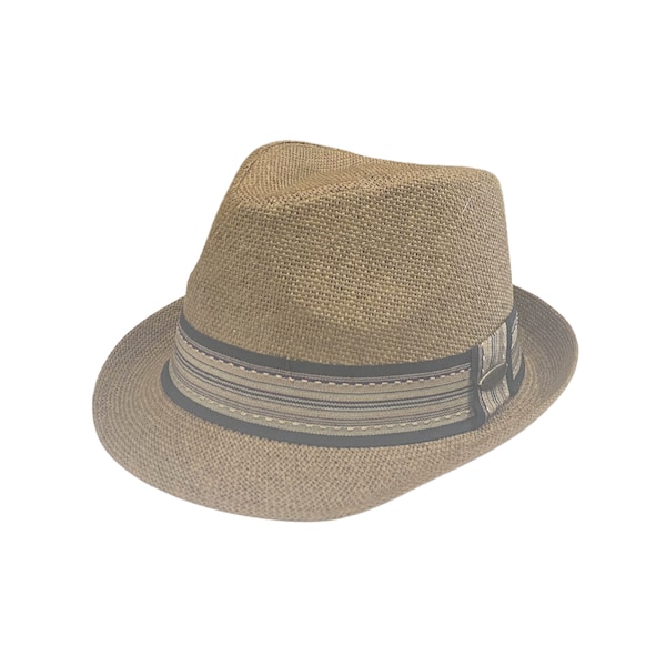 Short Brim Straw Fedora Hats with Striped Band For Men & Women