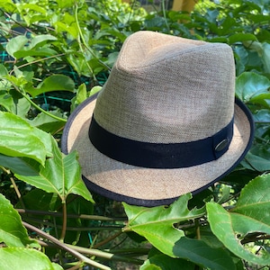 Short Brim Linen Cotton Fedora Hat with  Black Band for Men & Women