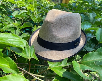 Short Brim Linen Cotton Fedora Hat with  Black Band for Men & Women
