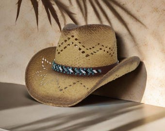 Woven Raffia Cowboy Hat with Beaded Trim 607-2.jpg?v-cache=1715872511 main image 2