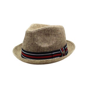 Short Brim Linen Cotton Fedora Hats with Striped or Black Band for Men & Women