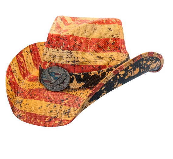 Patriotic Vintage USA Flag Western Hat with Eagle Buckle