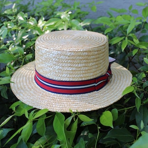 NYFASHION101 Unisex Grosgrain Ribbon Straw Skimmer Boater