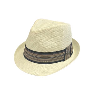 Short Brim Straw Fedora Hats with Striped Band for Men & Women
