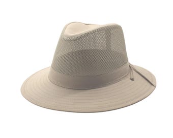 Men's & Women's Nylon Mesh Safari Hat with Chin Cord