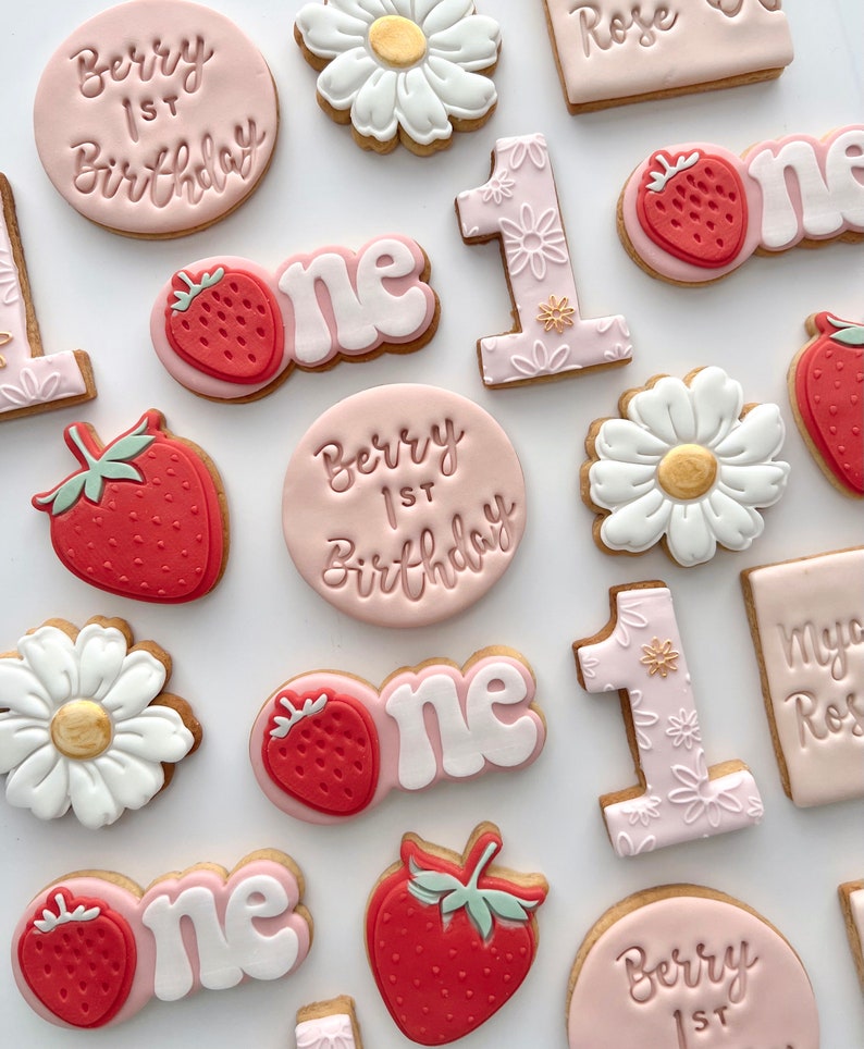 Berry First Birthday Vanilla Personalised Biscuits