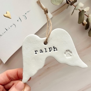 Personalised Memorial Clay Angel Wings, Beloved Lost Pet Gift, Dog /Cat Keepsake  Hanging Decoration, Pet sympathy gift, Pet loss