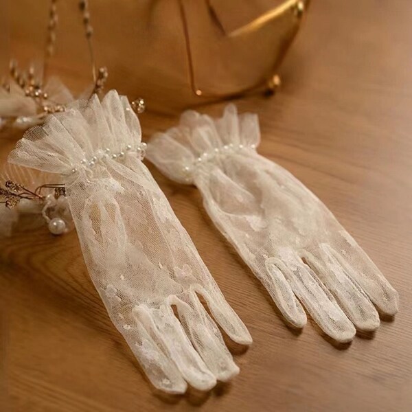 Gants de mariage en perles, Gants de mariée blancs, Gants de soirée courts, Décoration de mariage, Accessoires de mariage, Gants de cérémonie pour événement, Fête, Cosplay