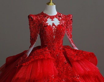 Personalization Red Wedding Dresses, Luxury Satin Trailing Tail Dress, Women White Dress, Bride Dresses, Prom Dresses