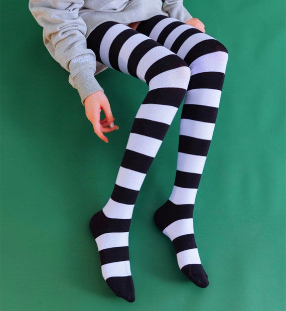 Striped Thigh High Socks Ladies Over Knee Socks Cotton Long Etsy