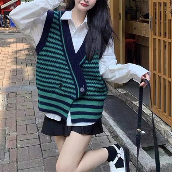 Cardigan Striped Sweater Vest - Etsy