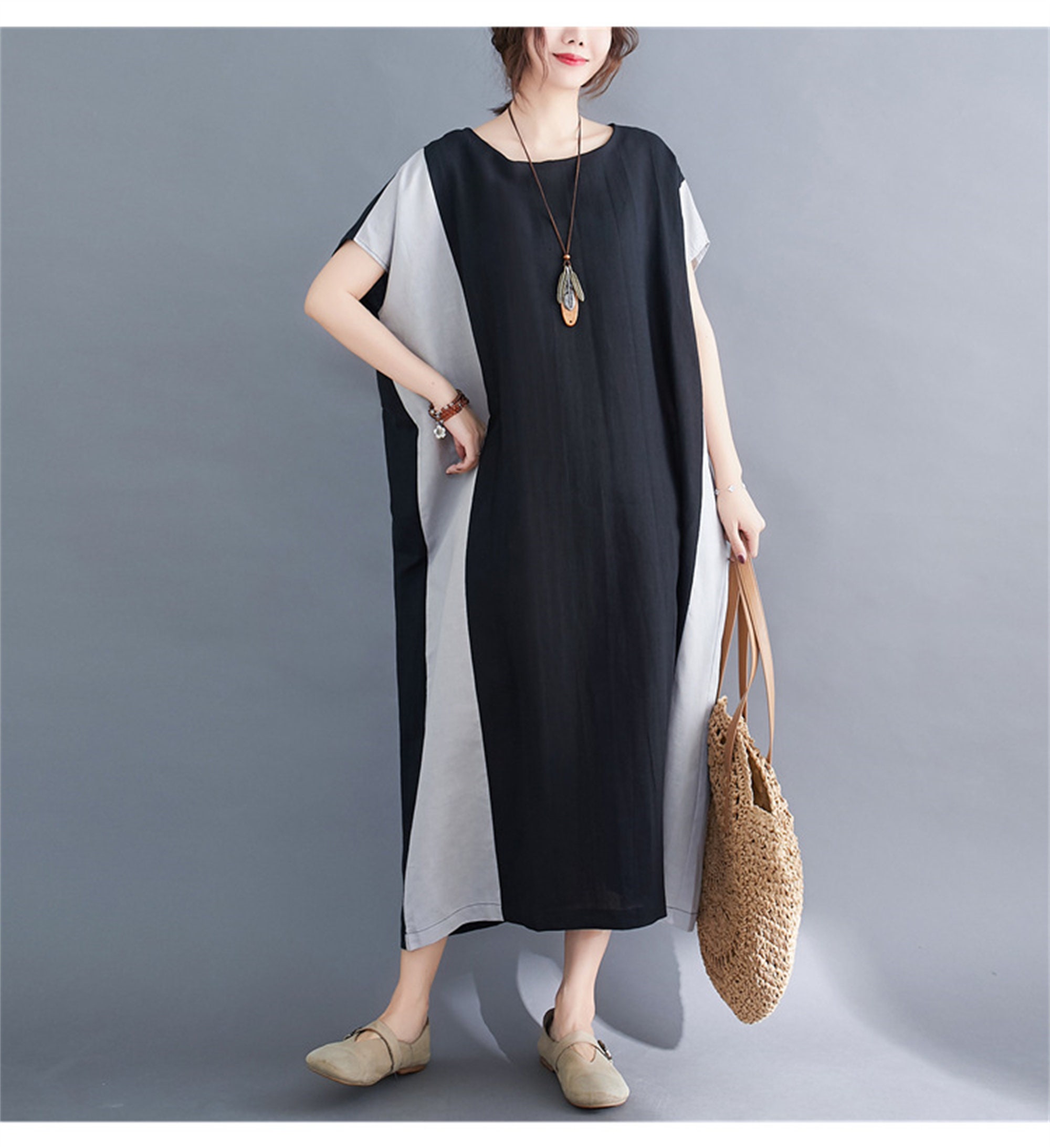 Loose Linen Dress Natural Linen Dress Short Sleeve Dress | Etsy
