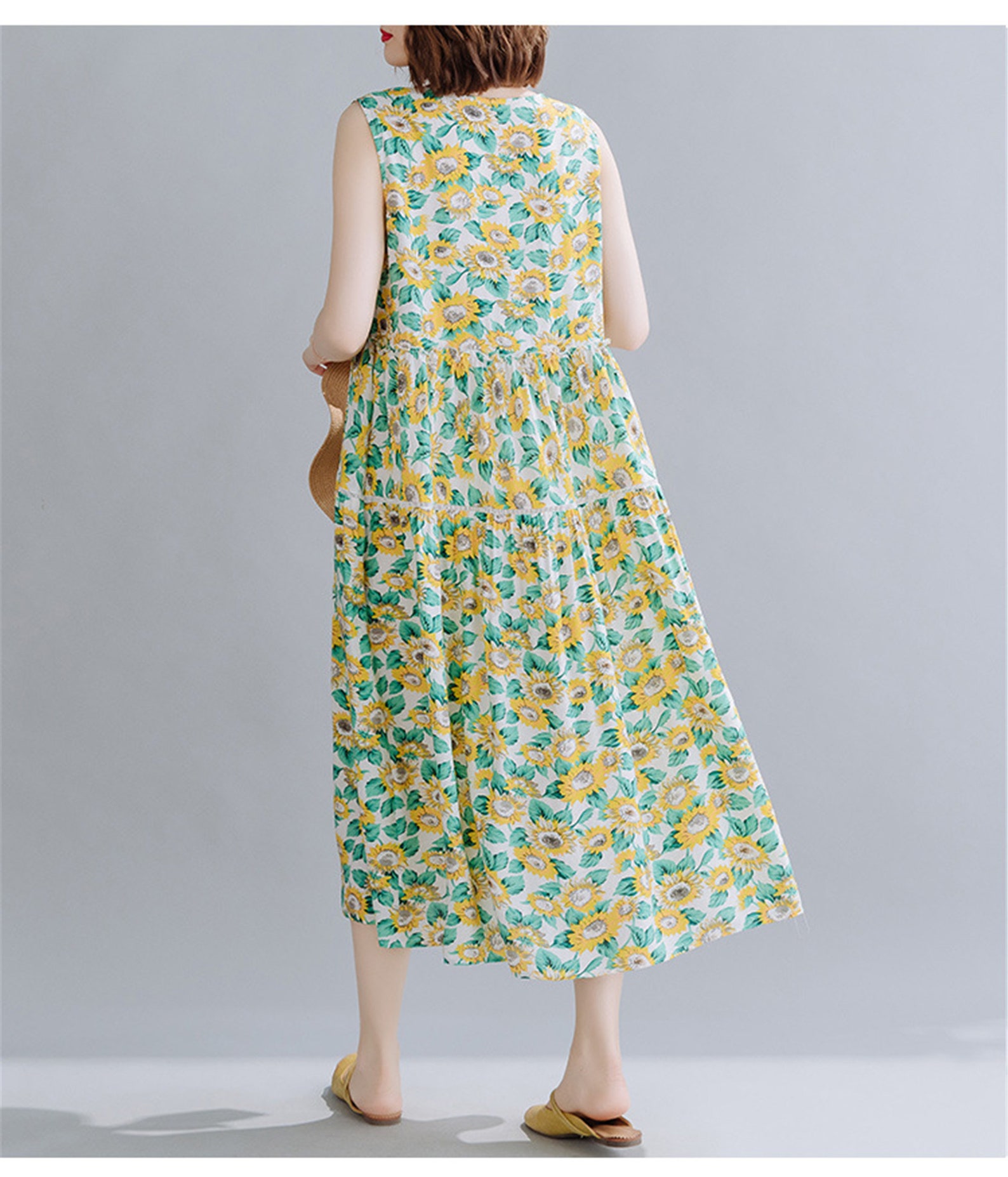 Sunflower Print Dress Lovely Sundress Boho Dress Loose Etsy