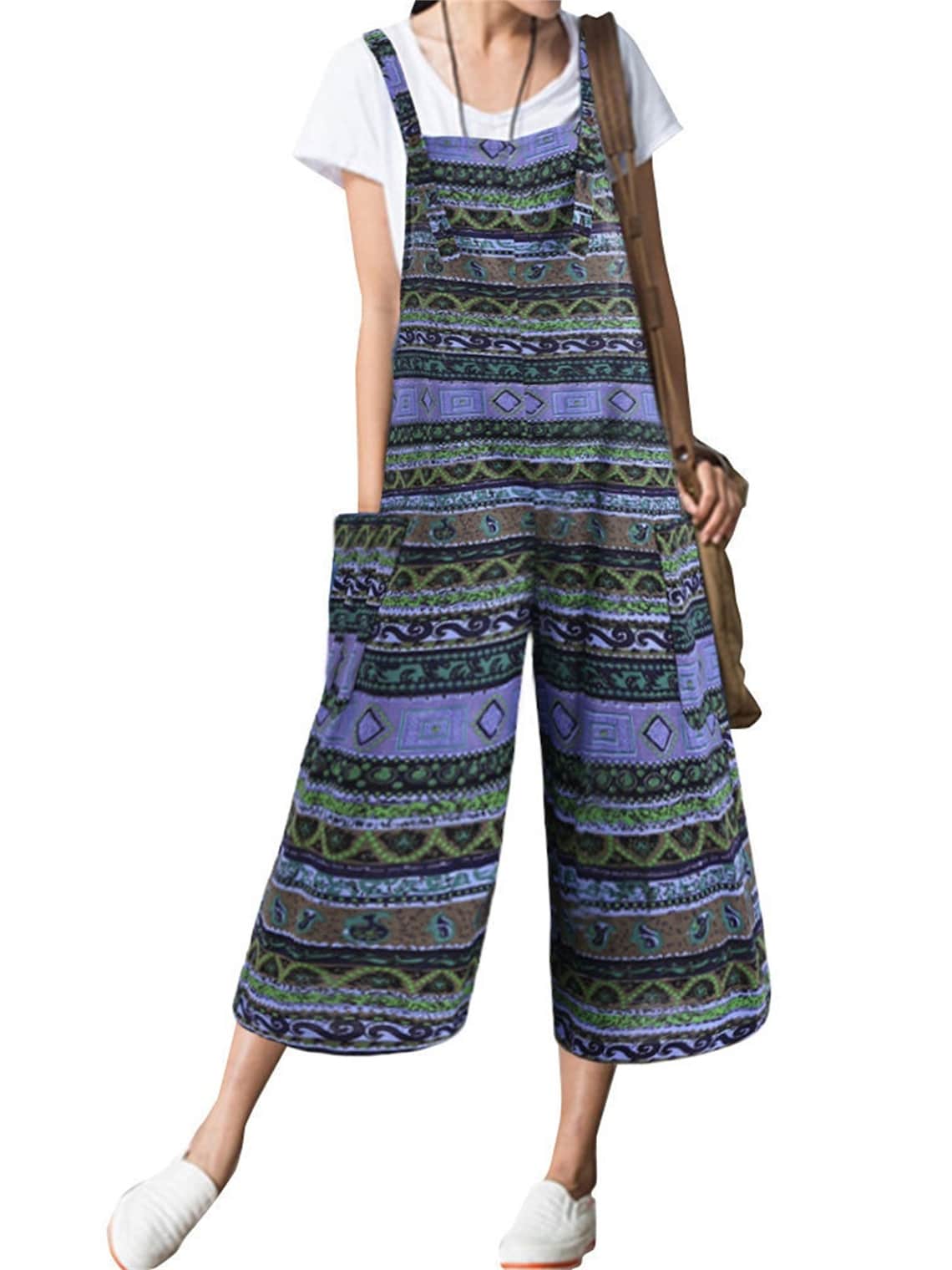 Floral Linen Overalls Bohemian Overalls Loose Fit Jumpsuit Etsy